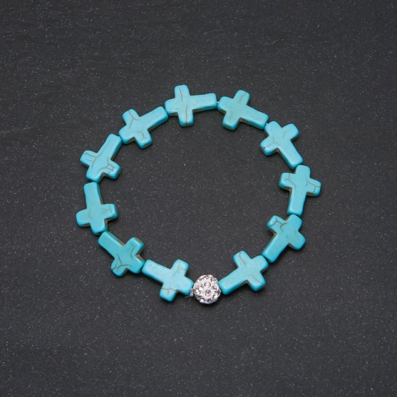 Turquoise Bracelet with Cross Inserts, 18cm Circumference, Elastic