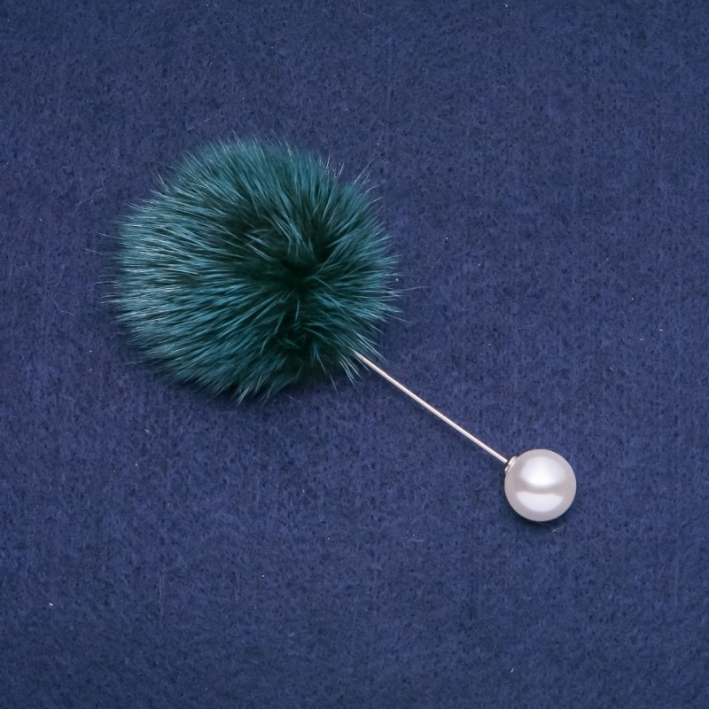 Green Mink Fur Brooch Pin, Diameter 50mm, Length 90mm