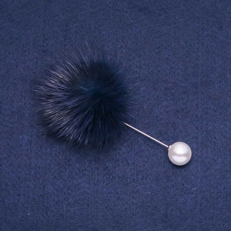 Blue Mink Fur Brooch Pin, Diameter 50mm, Length 90mm