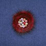 Mink Fur Brooch Burgundy with Rhinestones, Diameter 60mm