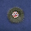 Mink Fur Brooch Green with Rhinestones, Diameter 60mm