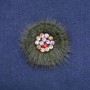Mink Fur Brooch Green with Rhinestones, Diameter 60mm