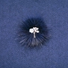 Mink Fur Brooch Blue with Flower, Diameter 50mm