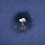 Mink Fur Brooch Blue with Flower, Diameter 50mm