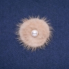 Mink Fur Brooch Beige with Bead, Diameter 50mm