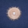 Mink Fur Brooch Beige with Bead, Diameter 50mm