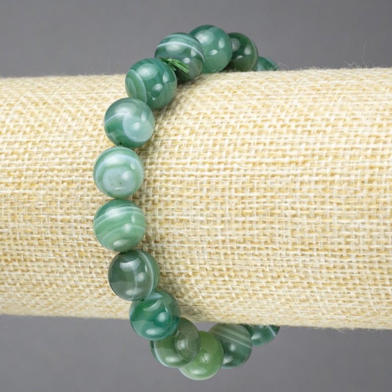 Green Eye Agate Bracelet on Elastic, Natural Stone, Smooth 10mm+ Beads