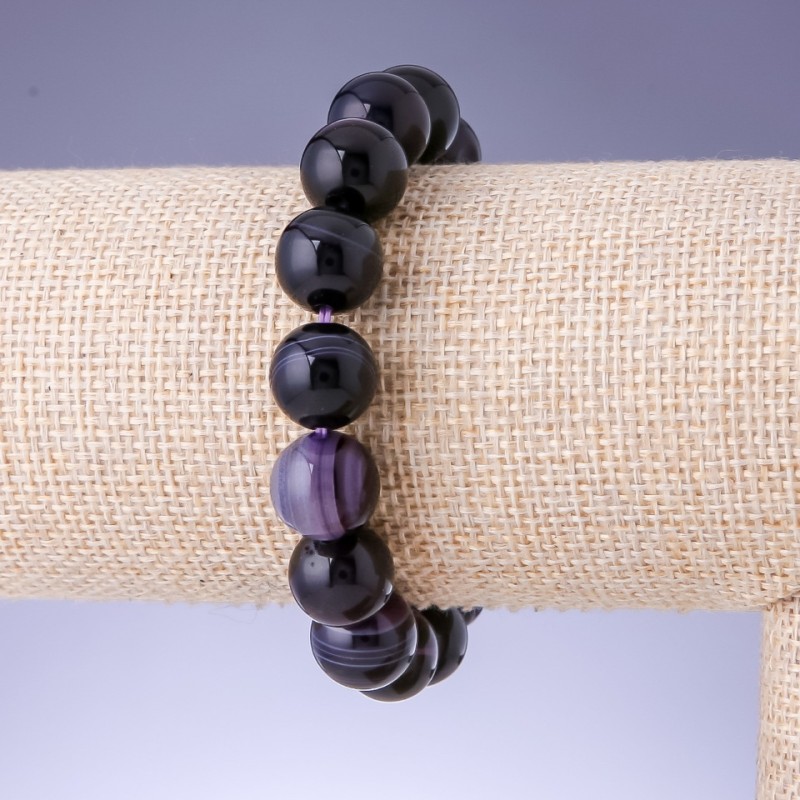 Purple Eye Agate Bracelet, Smooth 12mm Beads, 18cm Wrist Size, on Elastic