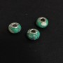 Pandora Bead "Marble" White-Green, 14x9mm diameter, 5mm hole, pack of 4pcs