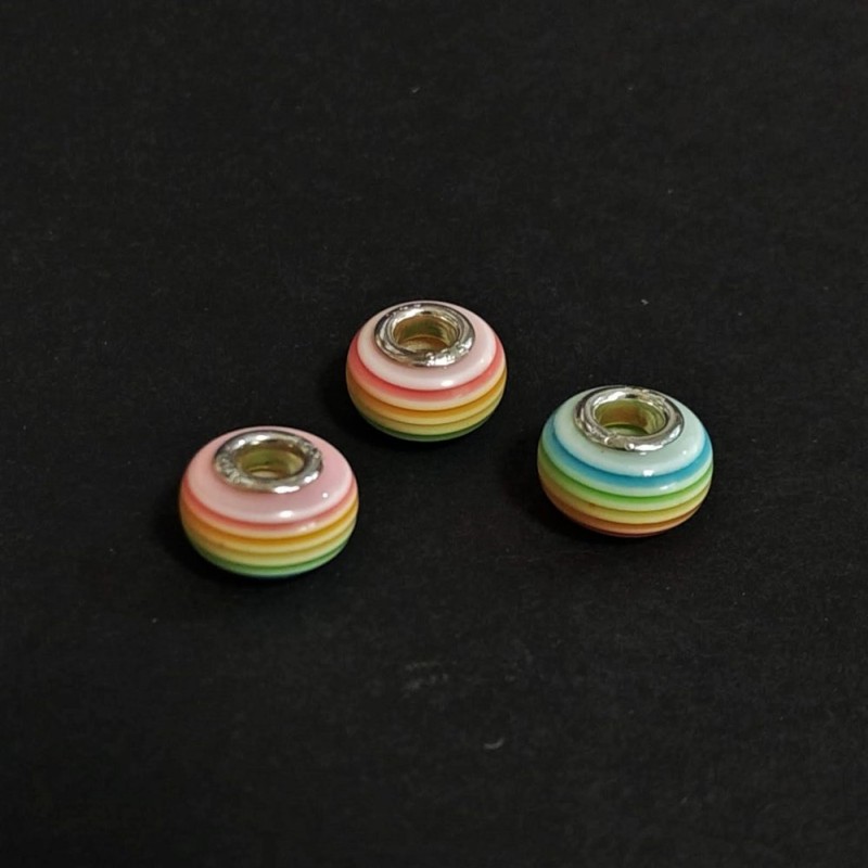 Pandora Bead Stripe Mint-Pink, 14x8mm diameter, 5mm hole, pack of 10pcs