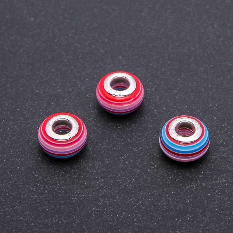 Pandora Bead Stripe Red-Blue, 14x9mm diameter, 5mm hole, pack of 10pcs