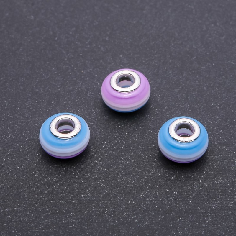 Pandora Bead Stripe Lilac-Blue, 14x8mm diameter, 5mm hole, pack of 10pcs