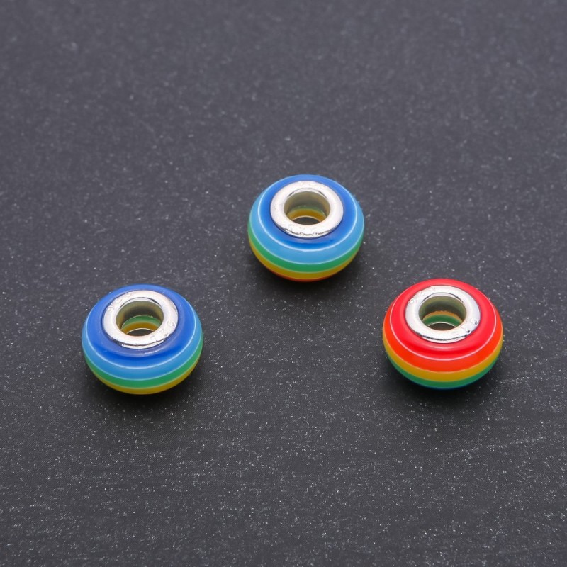 Pandora Bead Stripe Orange-Yellow-Blue, 14x8mm diameter, 5mm hole, pack of 10pcs