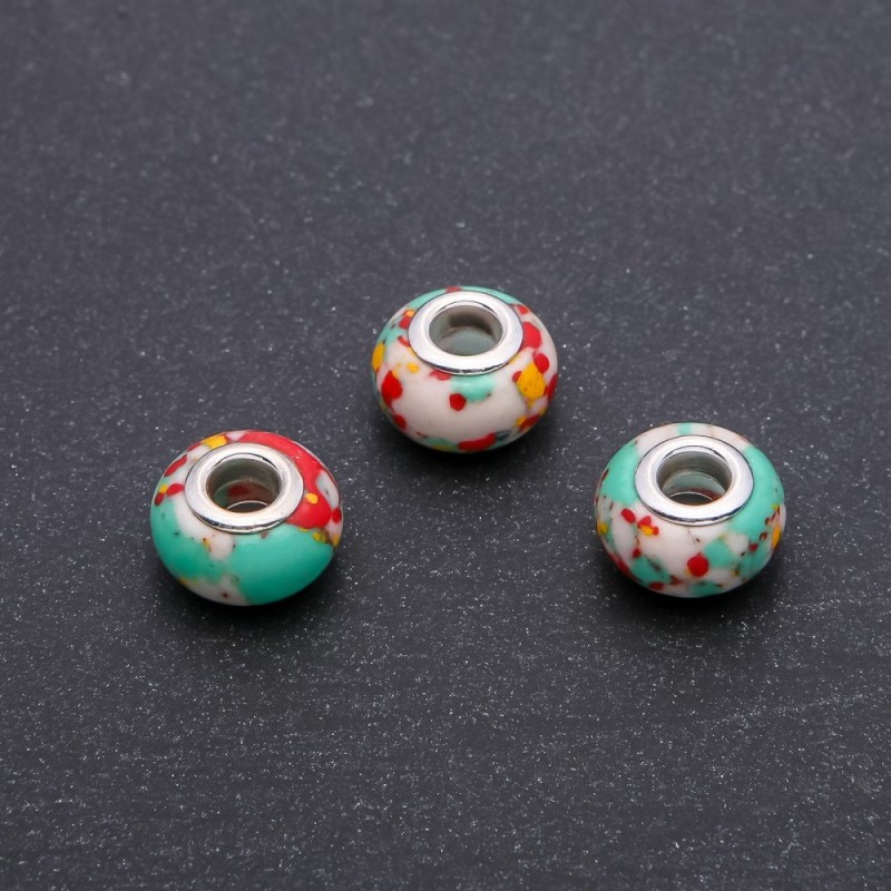 Pandora Bead "Marble" Red-Green, 14x9mm diameter, 5mm hole, pack of 4pcs