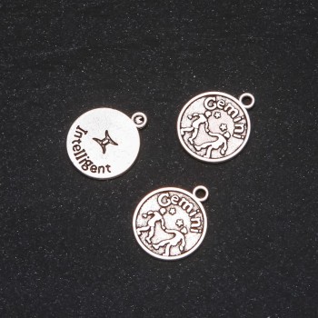 Findings Pendant Zodiac Gemini, diameter 17mm, package 20g +/- 12pcs