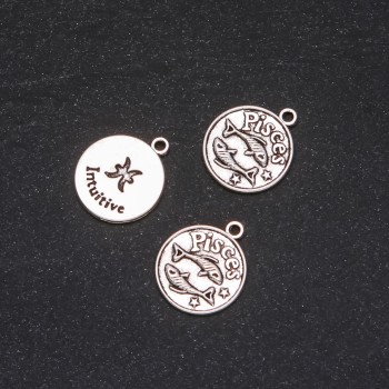Findings Pendant Zodiac Pisces, diameter 17mm, package 20g +/- 10pcs