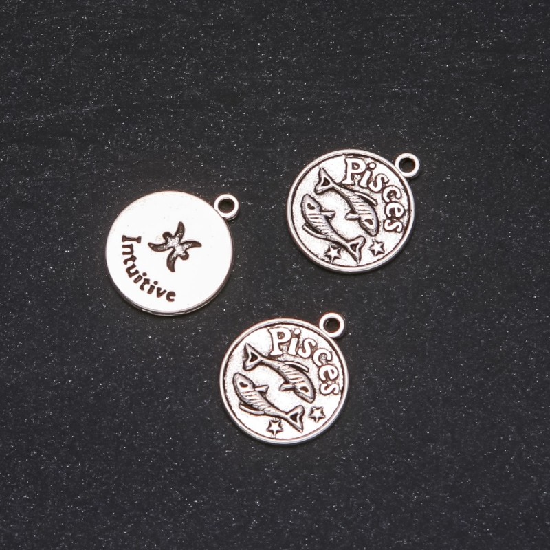 Findings Pendant Zodiac Pisces, diameter 17mm, package 20g +/- 10pcs
