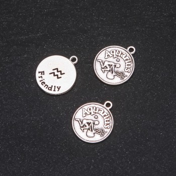 Findings Pendant Zodiac Aquarius, diameter 17mm, package 20g +/- 11pcs