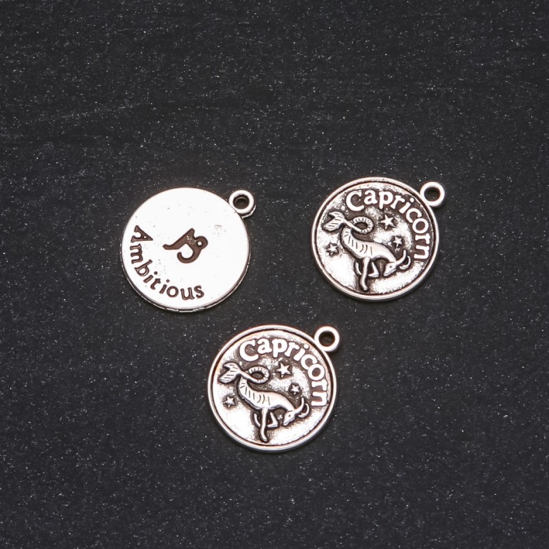 Findings Pendant Zodiac Capricorn, diameter 17mm, package 20g +/- 10pcs