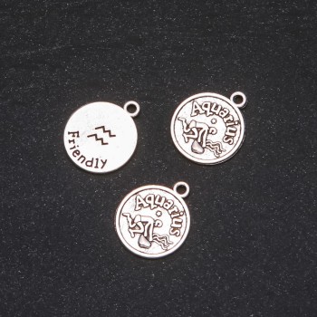 Findings Pendant Zodiac Aquarius, diameter 17mm, package 20g +/- 10pcs