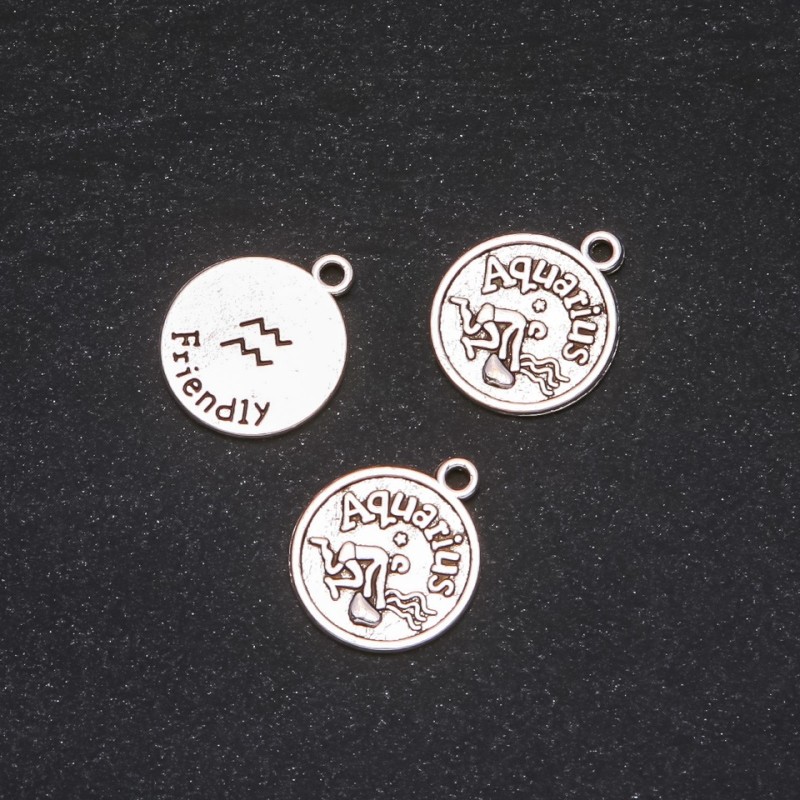 Findings Pendant Zodiac Aquarius, diameter 17mm, package 20g +/- 10pcs