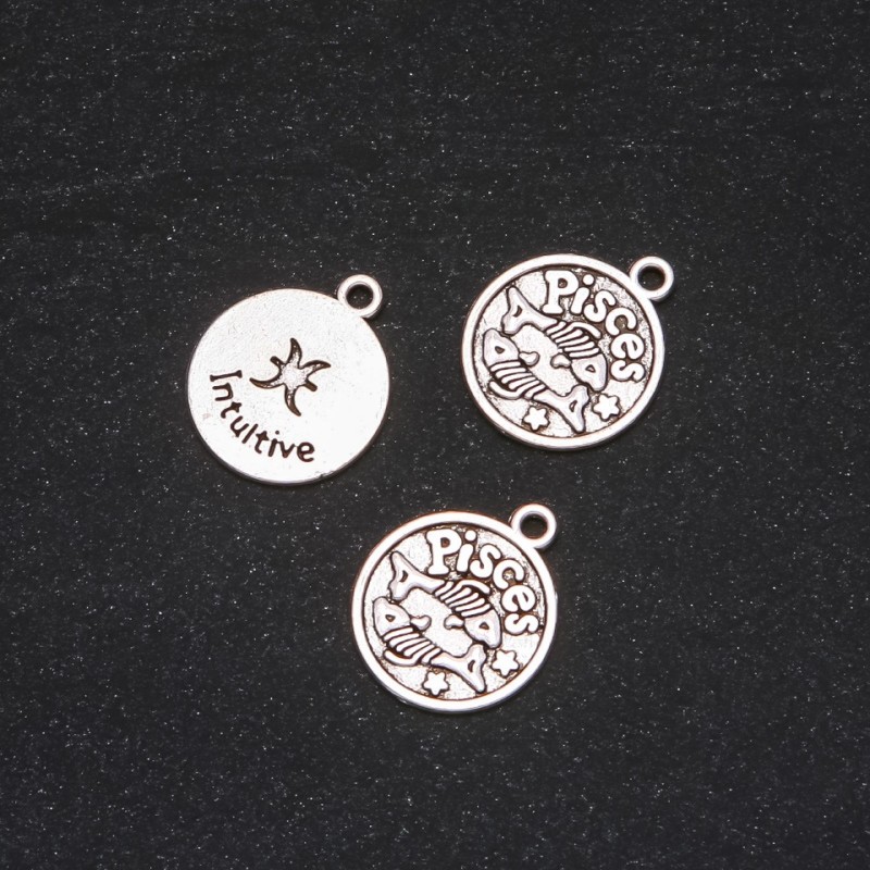 Findings Pendant Zodiac Pisces, diameter 17mm, package 20g +/- 10pcs
