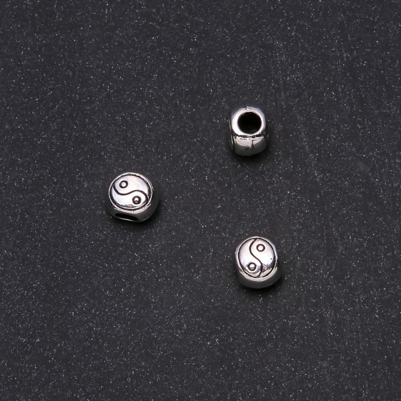 Findings Pandora Bead Yin Yang 10x8mm, 4mm Hole, 20g Pack +/-10pcs