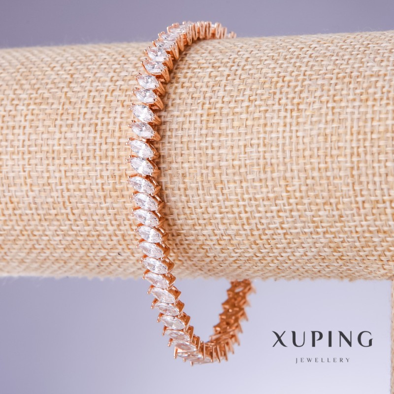 Xuping Bracelet with White Zircons, 7mm Thickness, 17.5-19.5cm Length, 18K Gold Plating