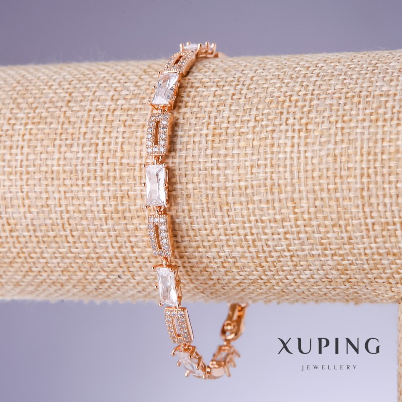 Xuping Bracelet with White Zircons, 5mm Thick, 17-19cm Length, 18K Gold Plated
