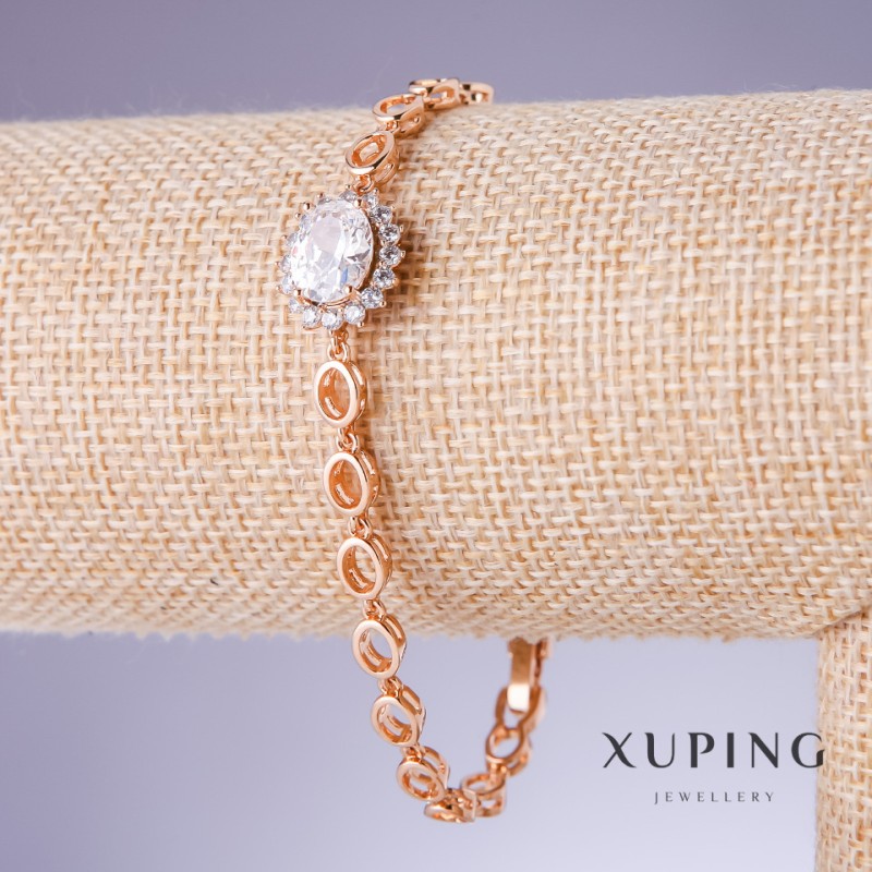 Xuping Bracelet with White Zircons, 5-13mm Thick, 18-20cm Length, 18K Gold Plated