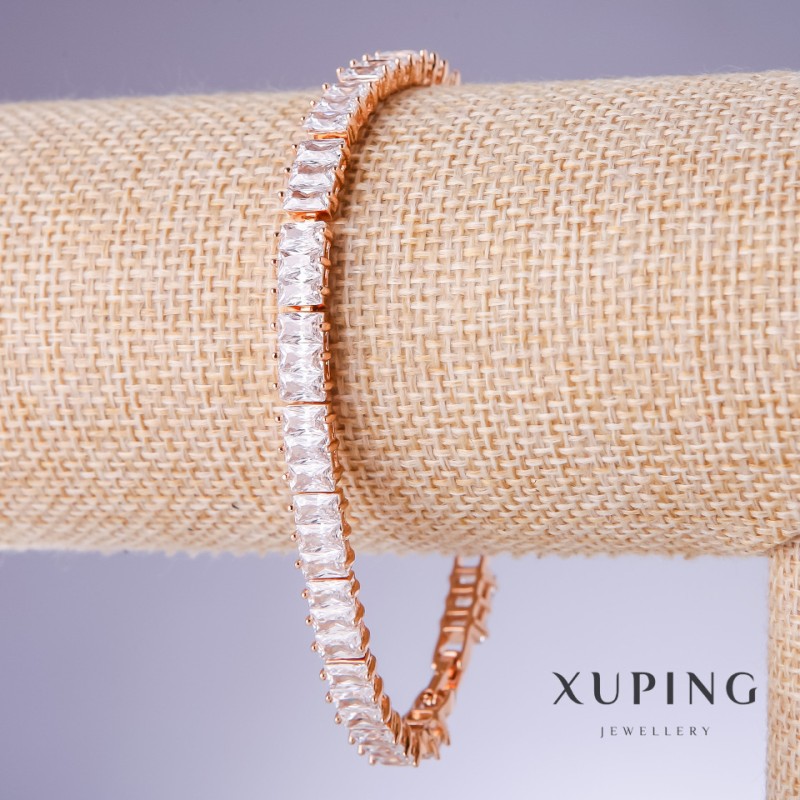 Xuping Bracelet with White Zircons, 6mm Thickness, 18-20cm Length, 18K Gold Plating