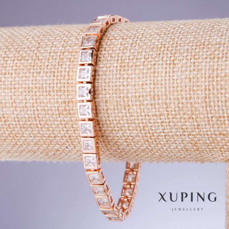 Xuping Bracelet with White Zircons, 5mm Thickness, 18-21cm Length, 18K Gold Plating
