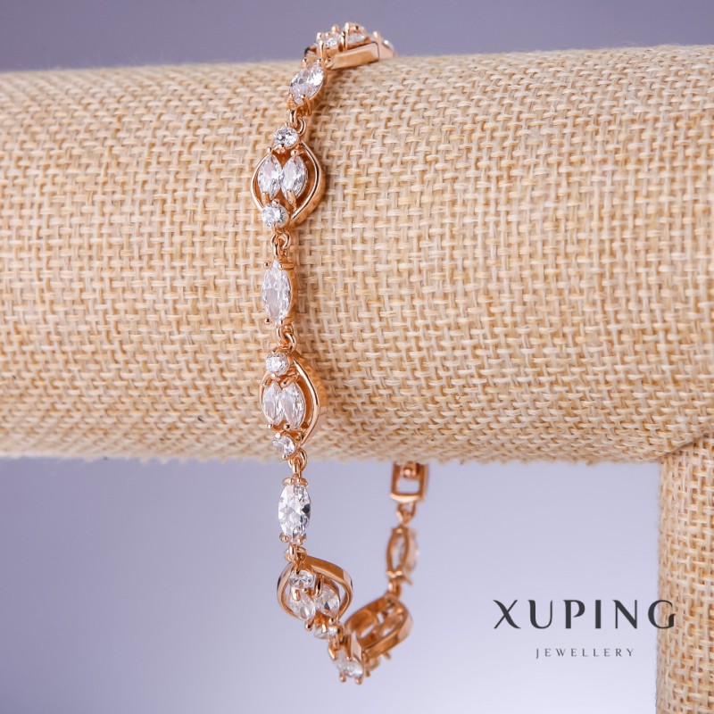 Xuping Bracelet with White Zircons, 4-9mm Thickness, 19-22cm Length, 18K Gold Plating