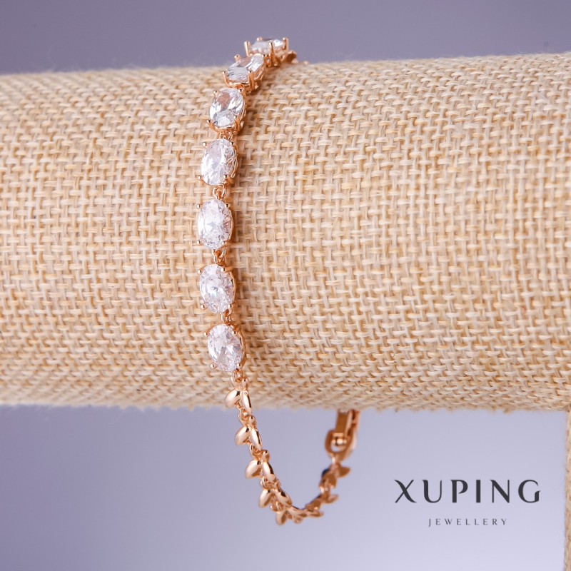 Xuping Bracelet with White Zircons, 5mm Thickness, 17-20cm Length, 18K Gold Plating