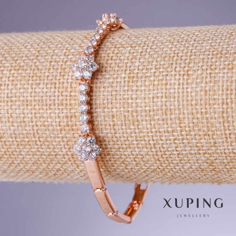 Xuping Bracelet with White Zircons, 4-10mm Thickness, 18.5-19.5cm Length, 18K Gold Plating