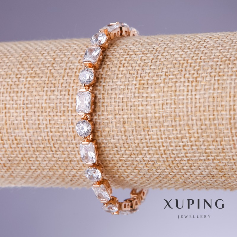 Xuping Bracelet with White Zircons, 5mm Thickness, 19cm Length, 18K Gold Plating