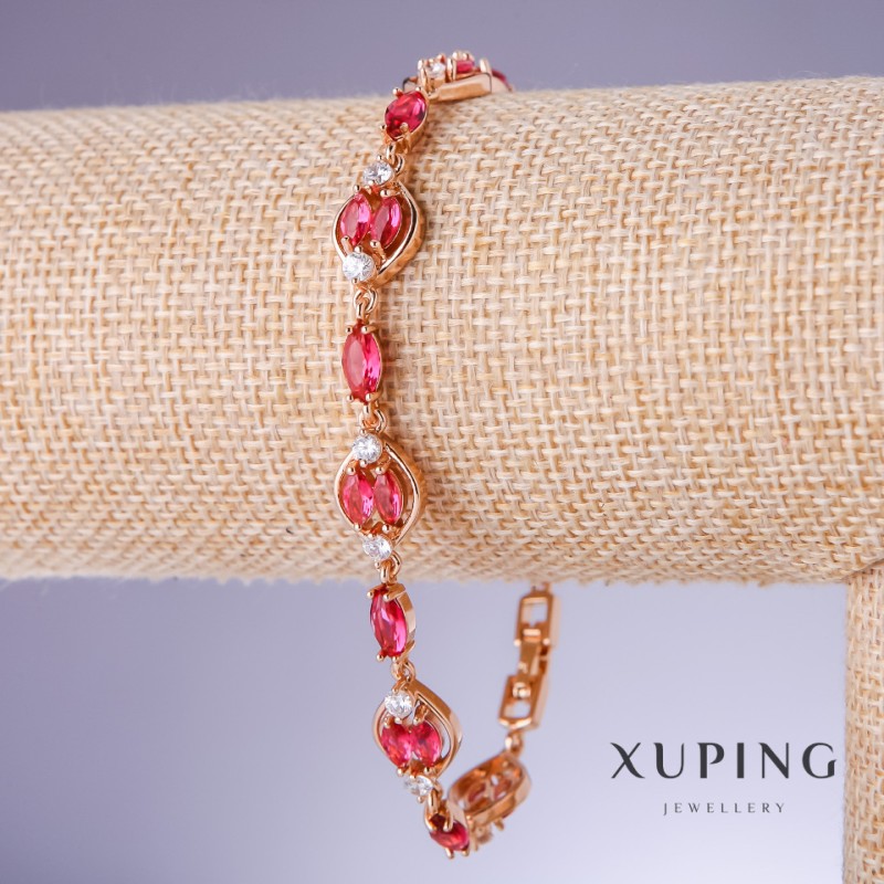 Xuping Bracelet with Red Zircons "Ruby", 10mm Thickness, 19-22cm Length, 18K Gold Plating