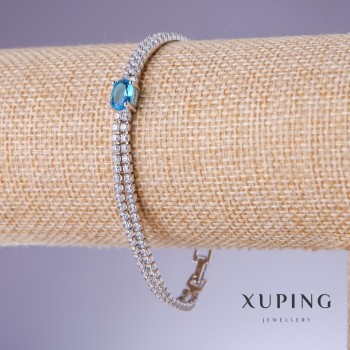 Xuping Bracelet with Blue Zircon "Topaz", 6-4mm Thickness, 17-19cm Length, 18K Rhodium Plating