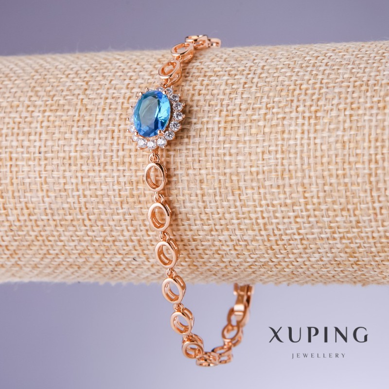 Xuping Bracelet with Blue Zircons "Topaz", 5-13mm Thickness, 17-19cm Length, 18K Gold Plating