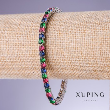 Xuping Bracelet with Multicolor Zircons, 4mm Thickness, 18-20cm Length, 18K Rhodium Plating
