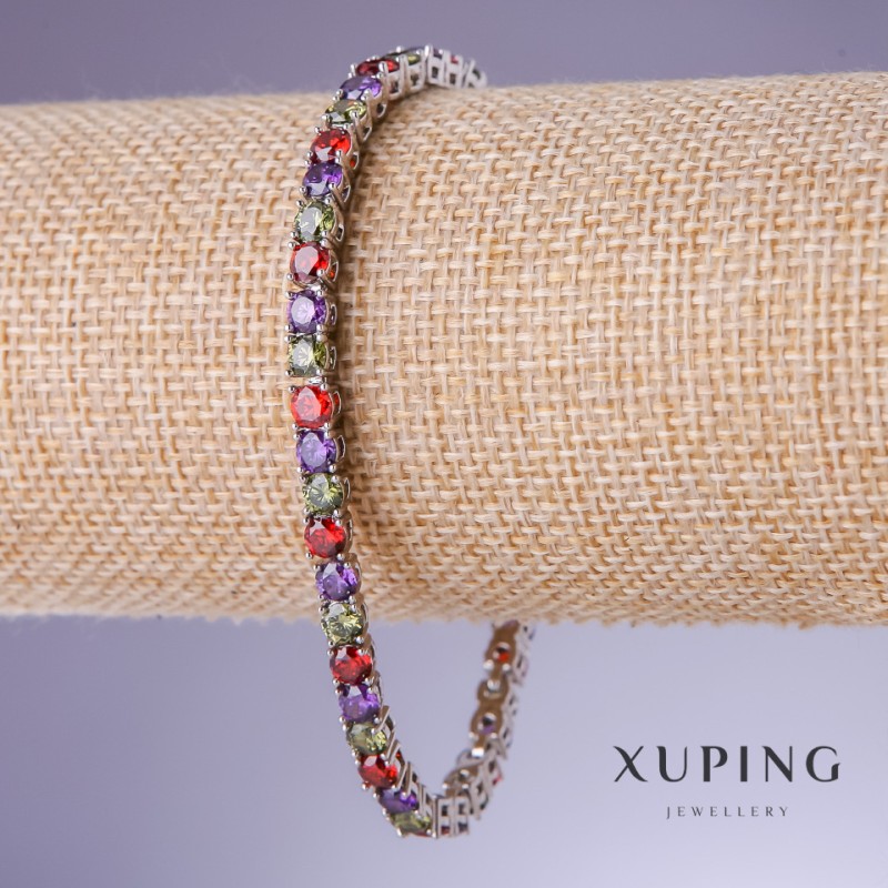 Xuping Bracelet with Multicolor Zircons, 4mm Width, 18-20cm Length, 18K Rhodium Plated