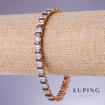 Xuping Bracelet with Black Zircons, 7mm Width, 18-20cm Length, 18K Gold Plated