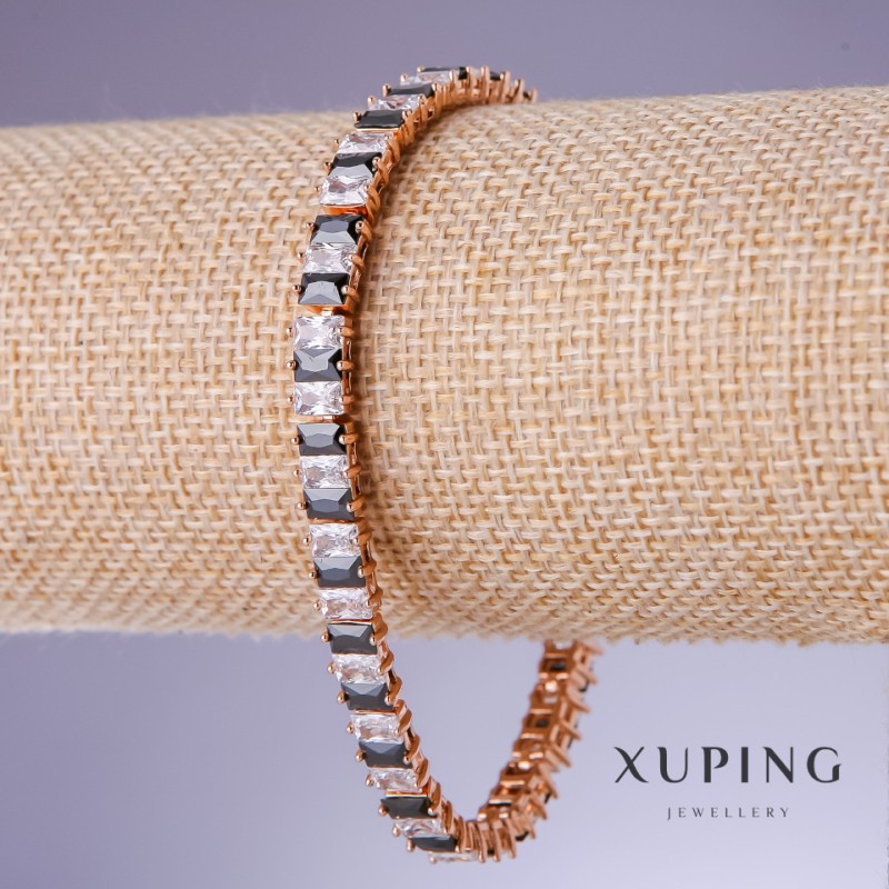 Xuping Bracelet with Black Zircons, 7mm Width, 18-20cm Length, 18K Gold Plated
