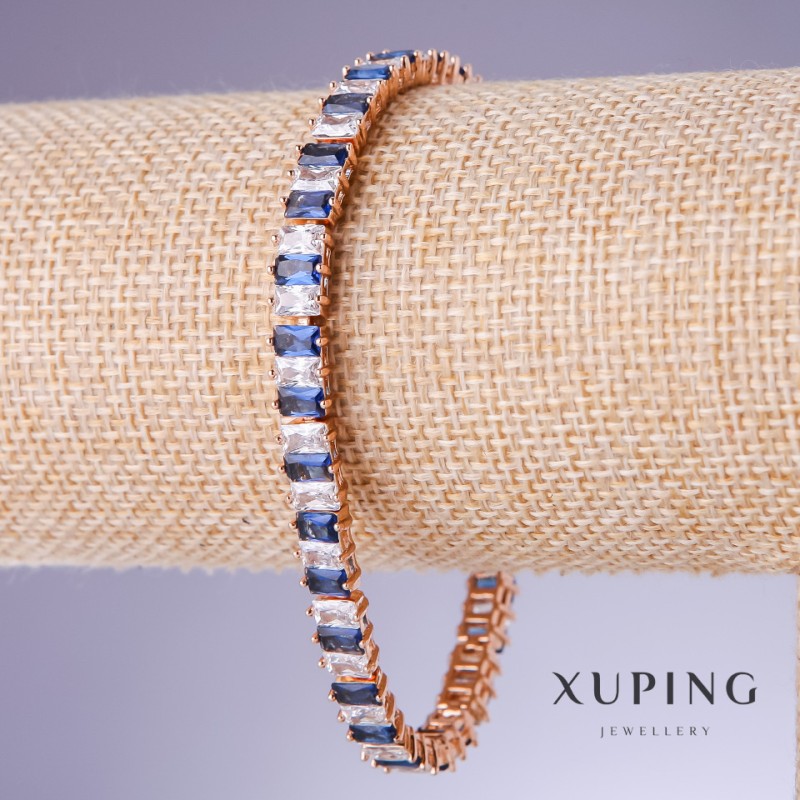 Xuping Bracelet with Blue Zircons "Sapphire", 7mm Width, 18-20cm Length, 18K Gold Plated