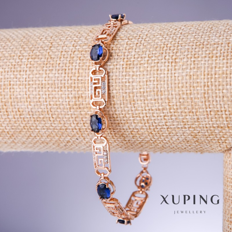 Xuping Bracelet with Blue Zircons "Sapphire", 8mm Width, 18-20cm Length, 18K Gold Plated