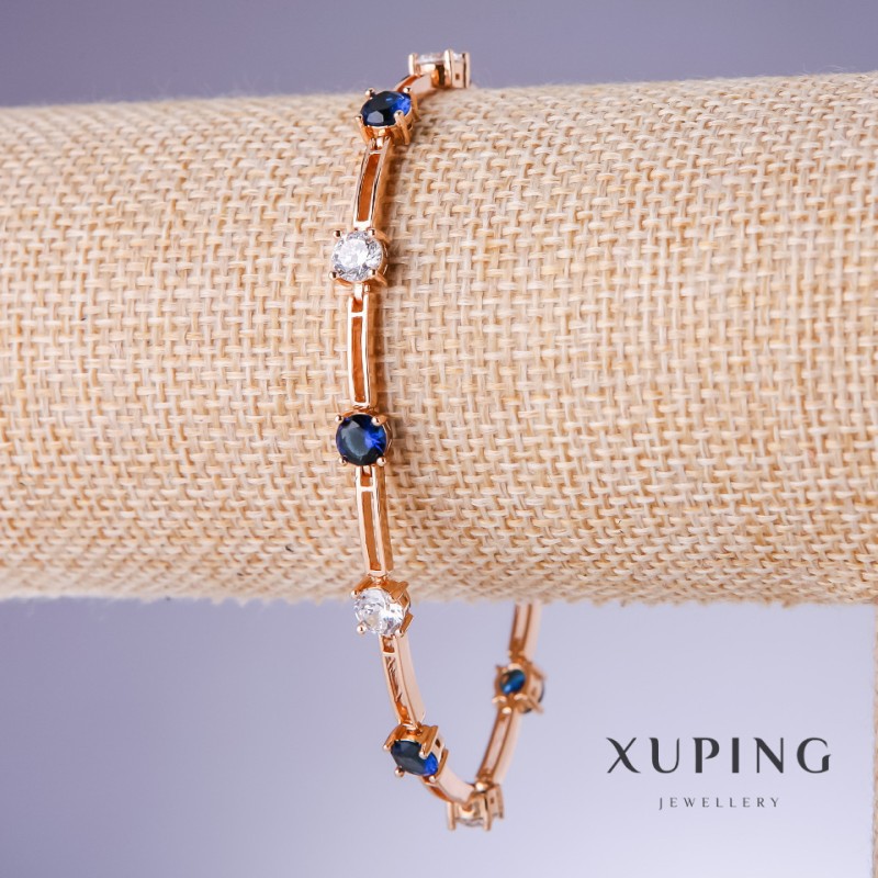 Xuping Bracelet with Blue Zircons "Sapphire", 5mm Width, 18-20cm Length, 18K Gold Plated