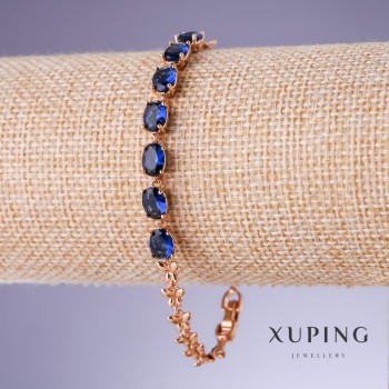 Xuping Bracelet with Blue Zircons "Sapphire", 5mm Width, 17.5-19.5cm Length, 18K Gold Plated