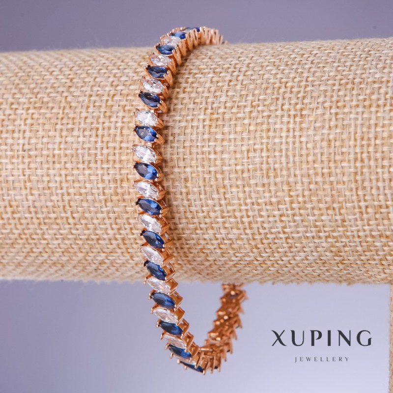 Xuping Bracelet with Blue Zircons "Sapphire", 7mm Width, 17-19cm Length, 18K Gold Plated