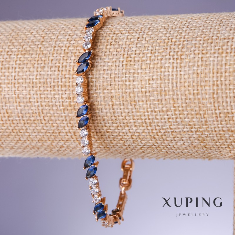 Xuping Bracelet with Blue Zircons "Sapphire", 5mm Width, 19-21cm Length, 18K Gold Plated