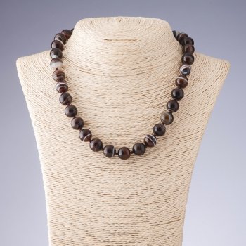 Agate Necklace, Brown Tones, Smooth Round Beads, 10mm Diameter, 45cm Length